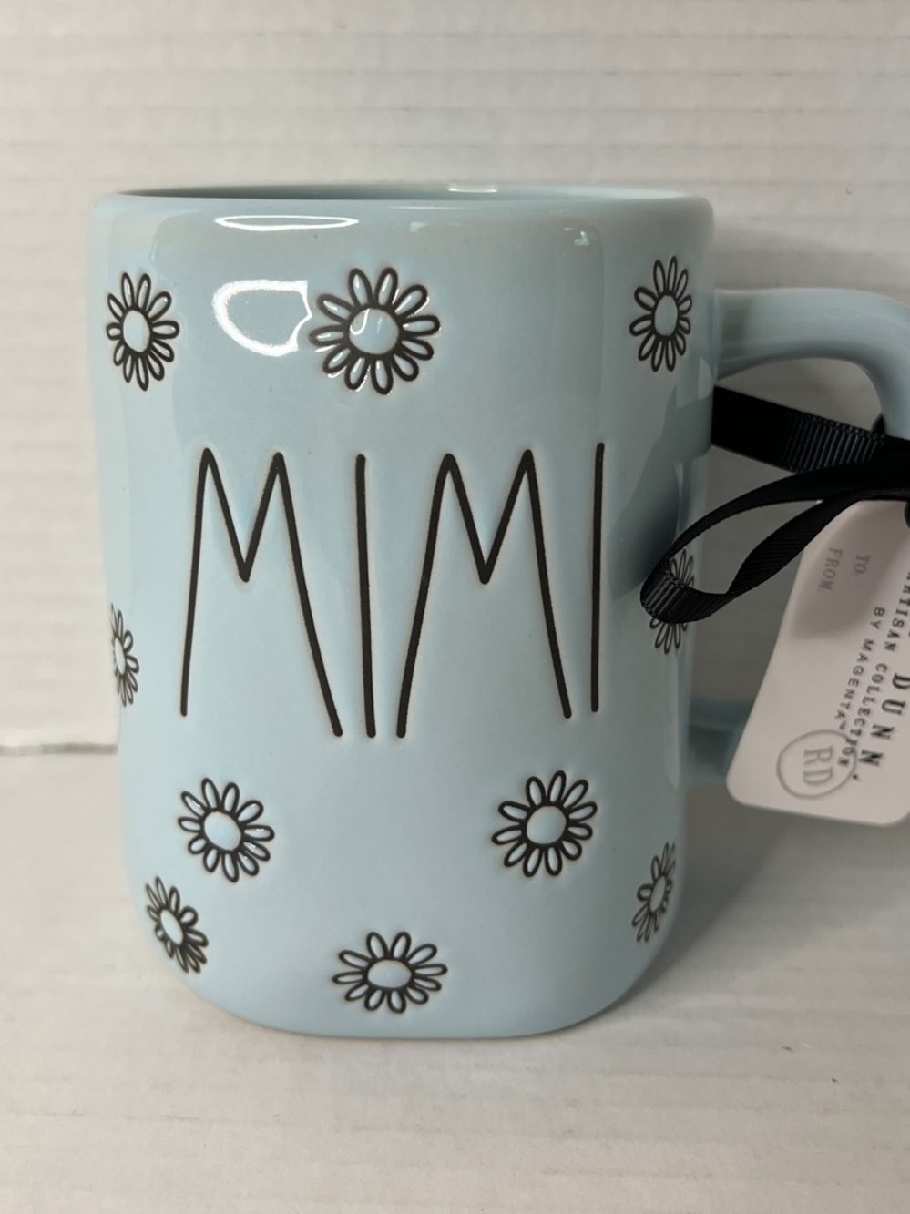 Rae Dunn Light Blue MIMI Floral Daisy Ceramic Mug New